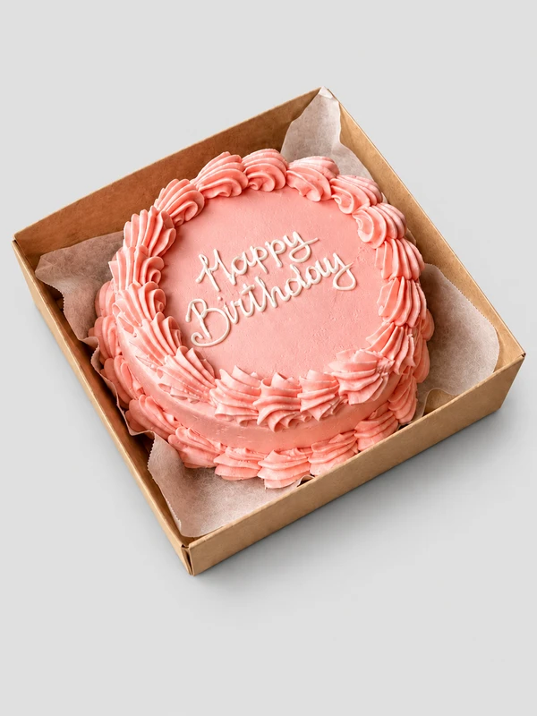 Бенто - торт "Pink HB с рюшами" — Бенто-торт с дизайном как на фото.